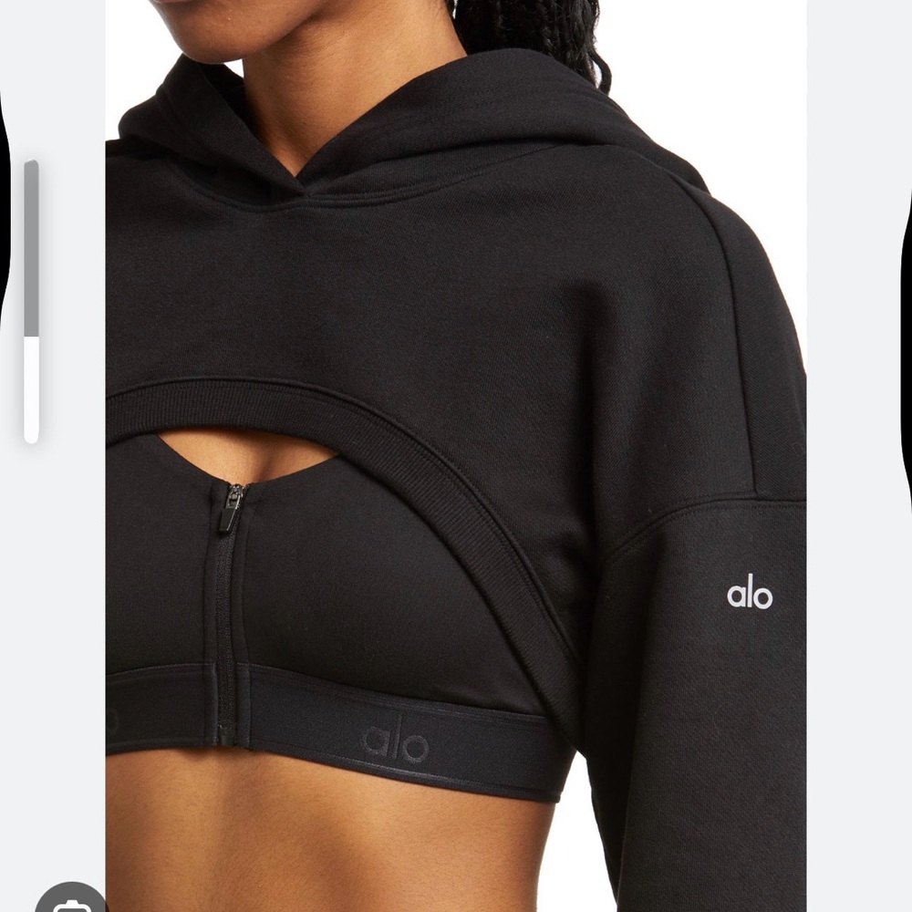 ALO Yoga Black Cropped Cutout Hoodie
